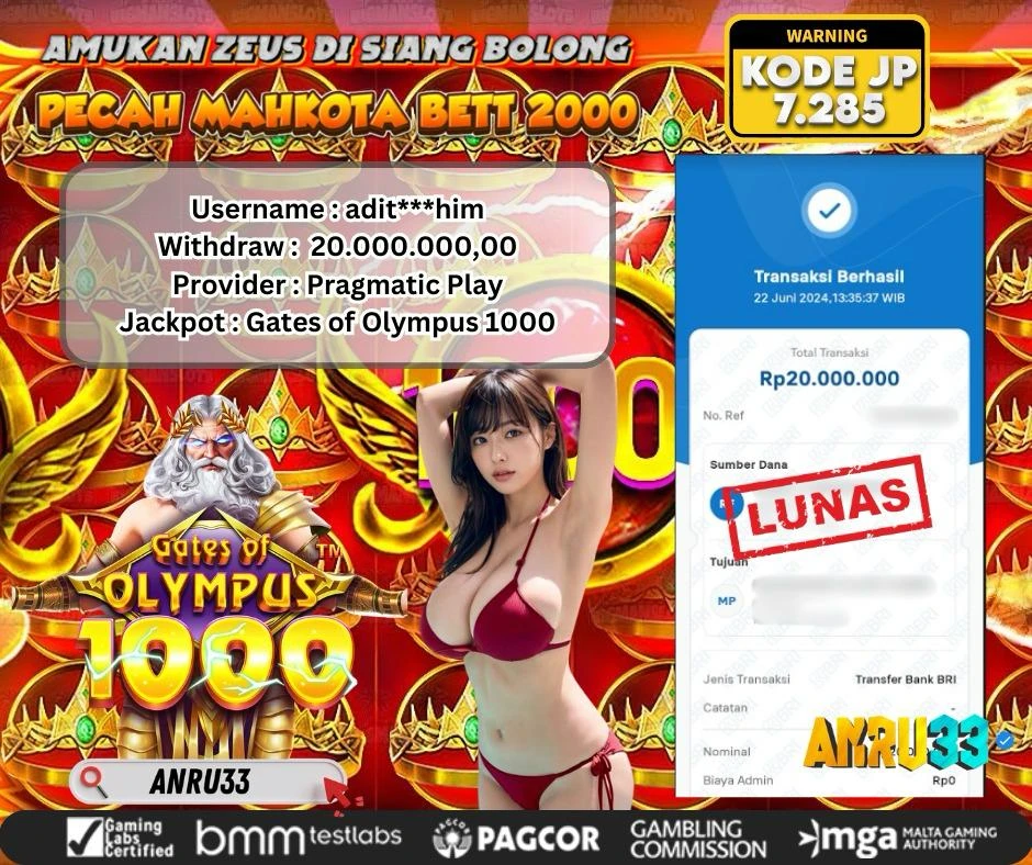 ANRU33 JACKPOT SLOT GATES OF OLYMPUS 1000 Rp.20.000.000,- LUNAS