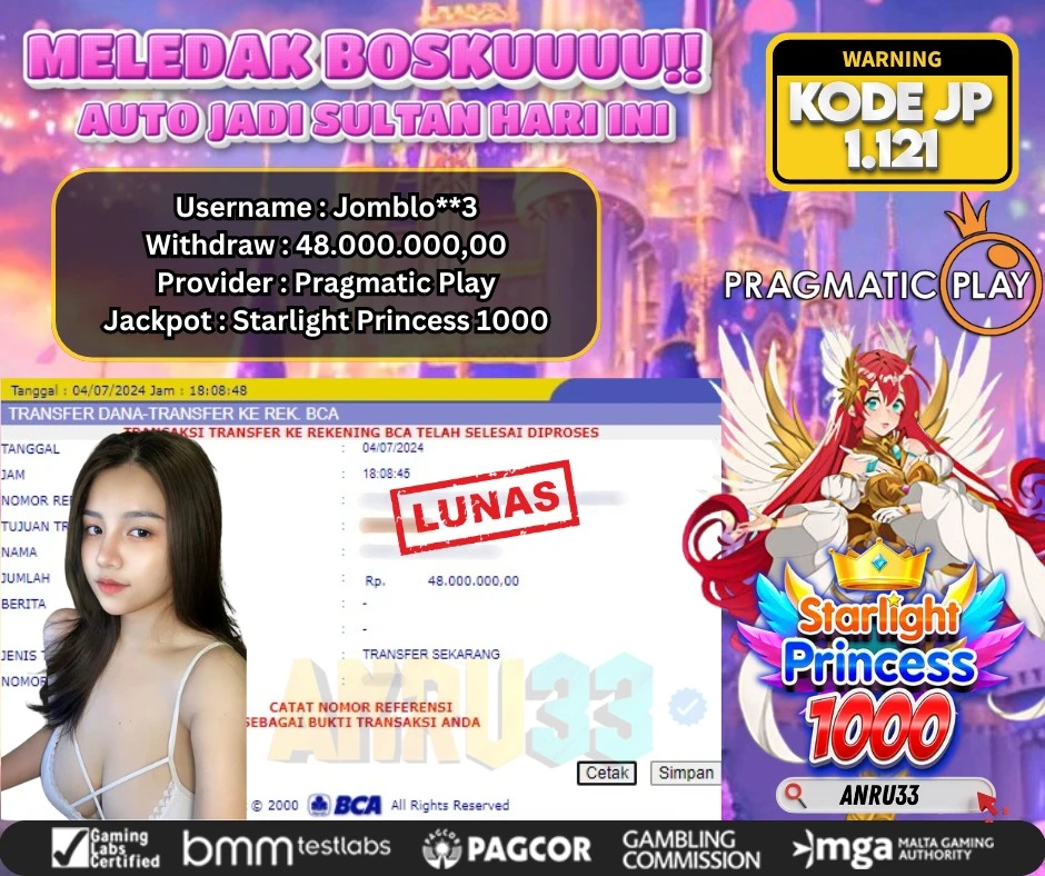 ANRU33 JACKPOT SLOT STARLIGHT PRINCESS 1000 Rp.15.000.000,- DIBAYAR LUNAS