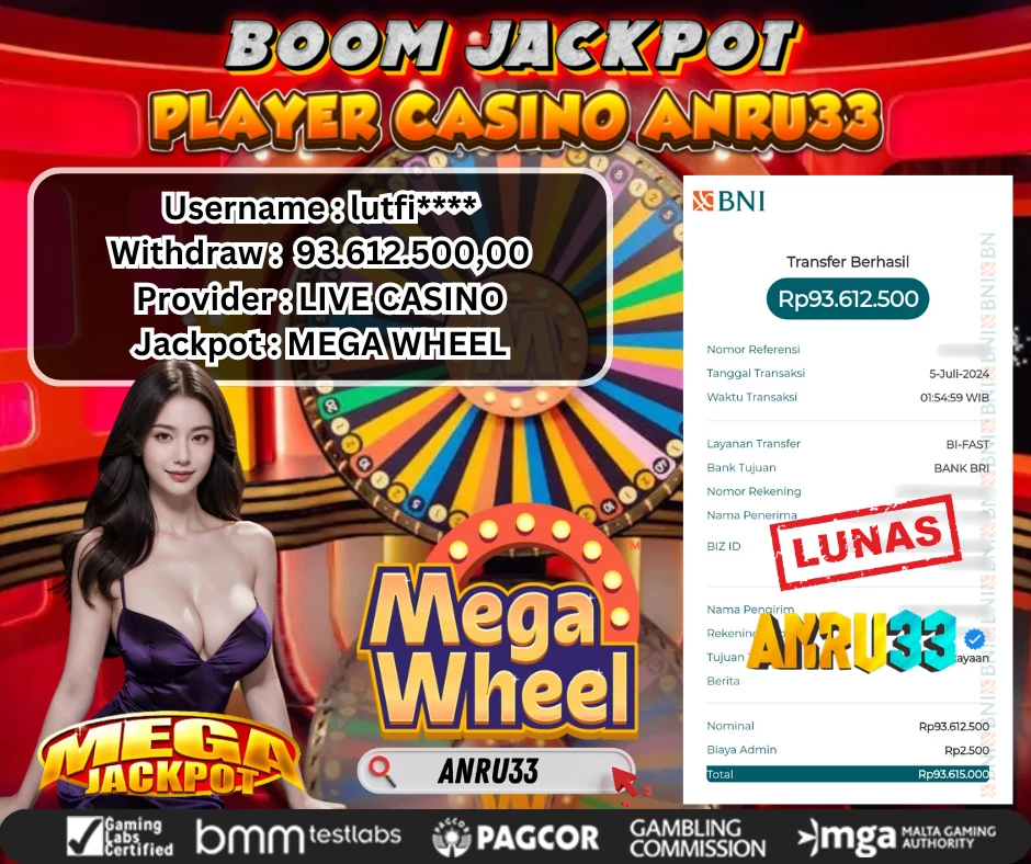 ANRU33 JACKPOT LIVE CASINO MEGA WHEEL Rp.93.612.500,- DIBAYAR LUNAS