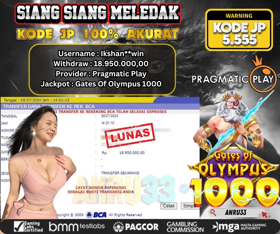 ANRU33 JACKPOT SLOT GATES OF OLYMPUS 1000 Rp.18.950.000,- DIBAYAR LUNAS