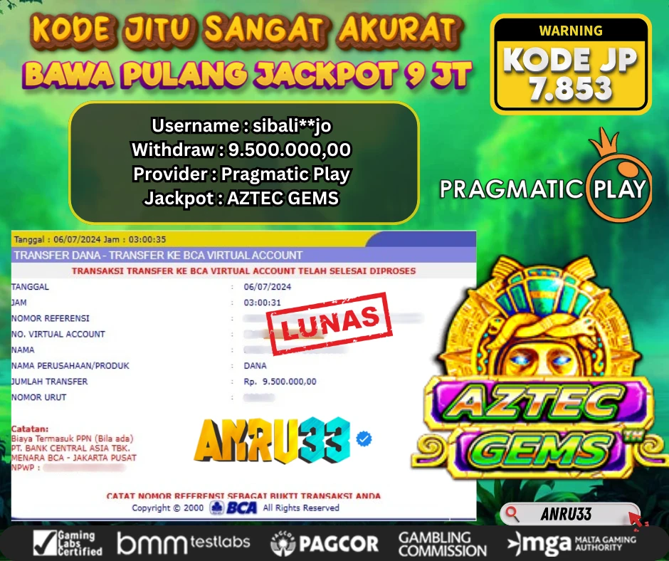 ANRU33 JACKPOT SLOT AZTEC GEMS Rp.9.500.000,- DIBAYAR LUNAS