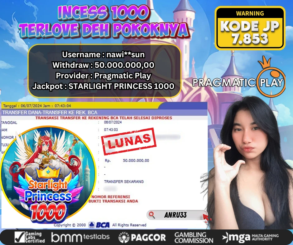 ANRU33 JACKPOT SLOT STARLIGHT PRINCESS 1000 Rp.50.000.000,00 - DIBAYAR LUNAS