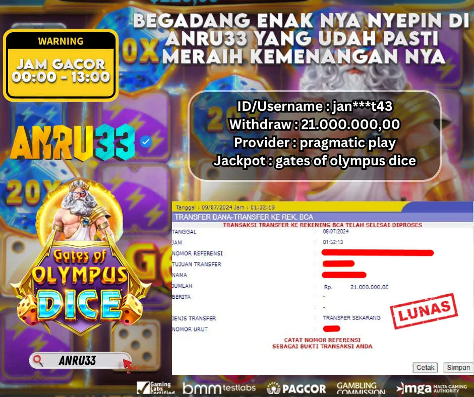 ANRU33 JACKPOT SLOT GATES OF OLYMPUS DICE Rp.21.000.000,- DIBAYAR LUNAS