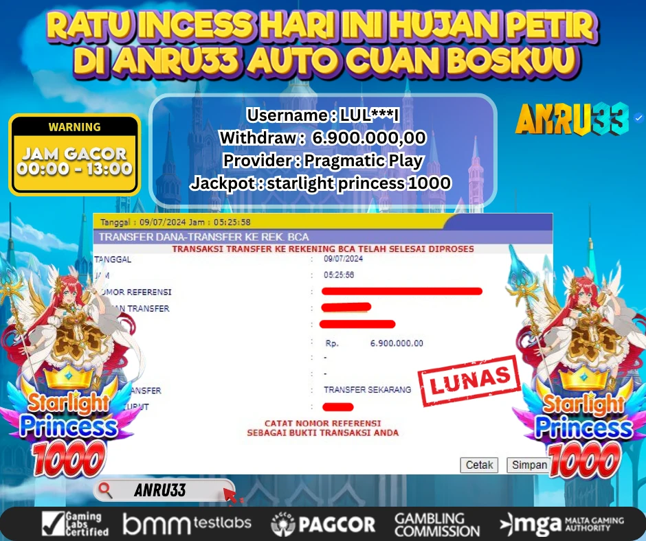 ANRU33 JACKPOT SLOT STARLIGHT PRINCESS 1000 Rp.6.900.000,- DIBAYAR LUNAS