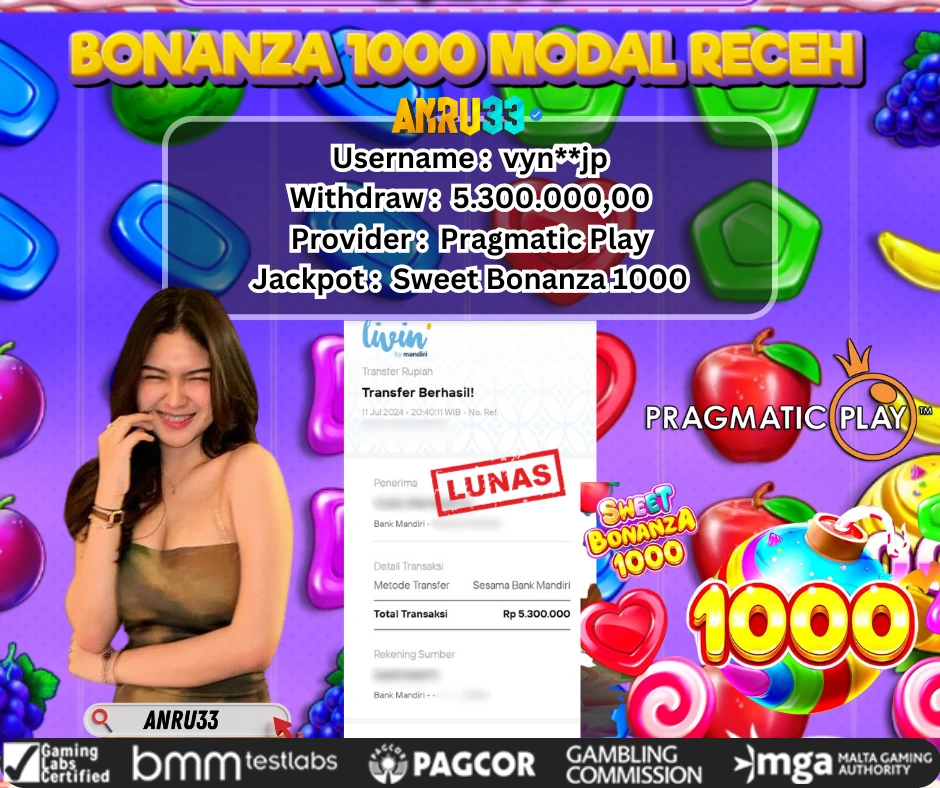 ANRU33 JACKPOT SLOT Sweet Bonanza 1000 Rp 5.300.000,00 - DIBAYAR LUNAS