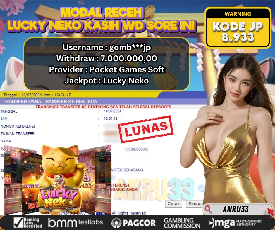 ANRU33 JACKPOT SLOT Lucky Neko Rp 7.000.000,00 - DIBAYAR LUNAS