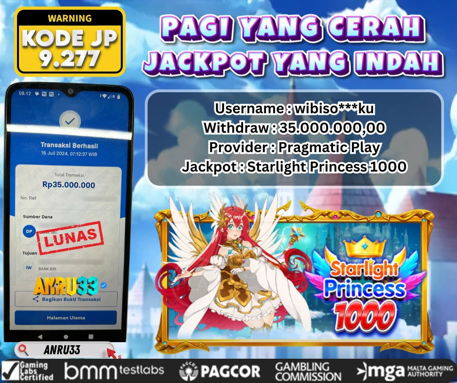 ANRU33 JACKPOT SLOT Starlight Princess 1000 Rp 35.000.000,00 - DIBAYAR LUNAS