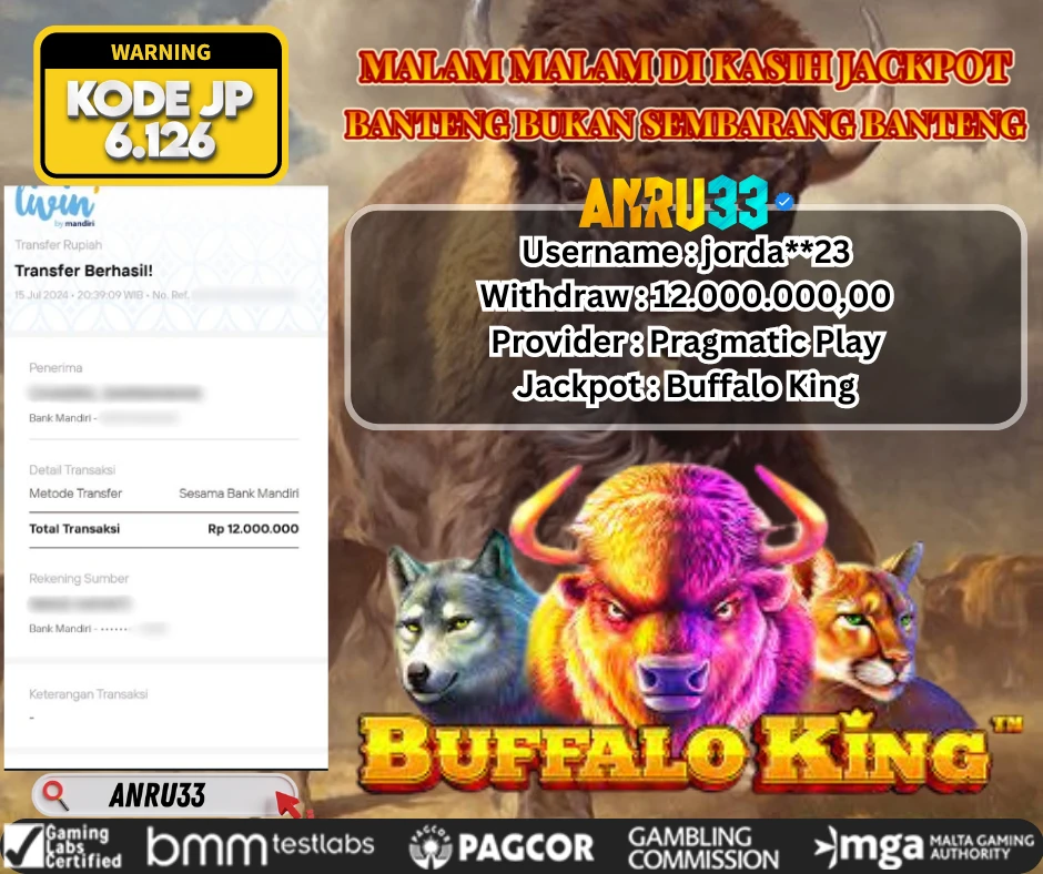 ANRU33 JACKPOT SLOT Buffalo King Rp 12.000.000,00 - DIBAYAR LUNAS