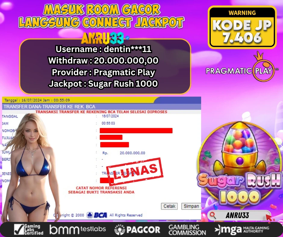 ANRU33 JACKPOT SLOT Sugar Rush1000 Rp 20.000.000,00 - DIBAYAR LUNAS