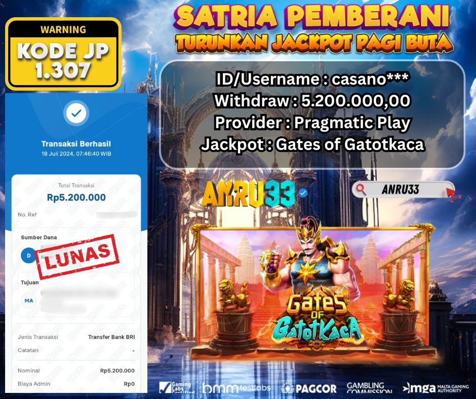 ANRU33 JACKPOT SLOT Gates of Gatotkaca Rp 5.200.000,00 - DIBAYAR LUNAS