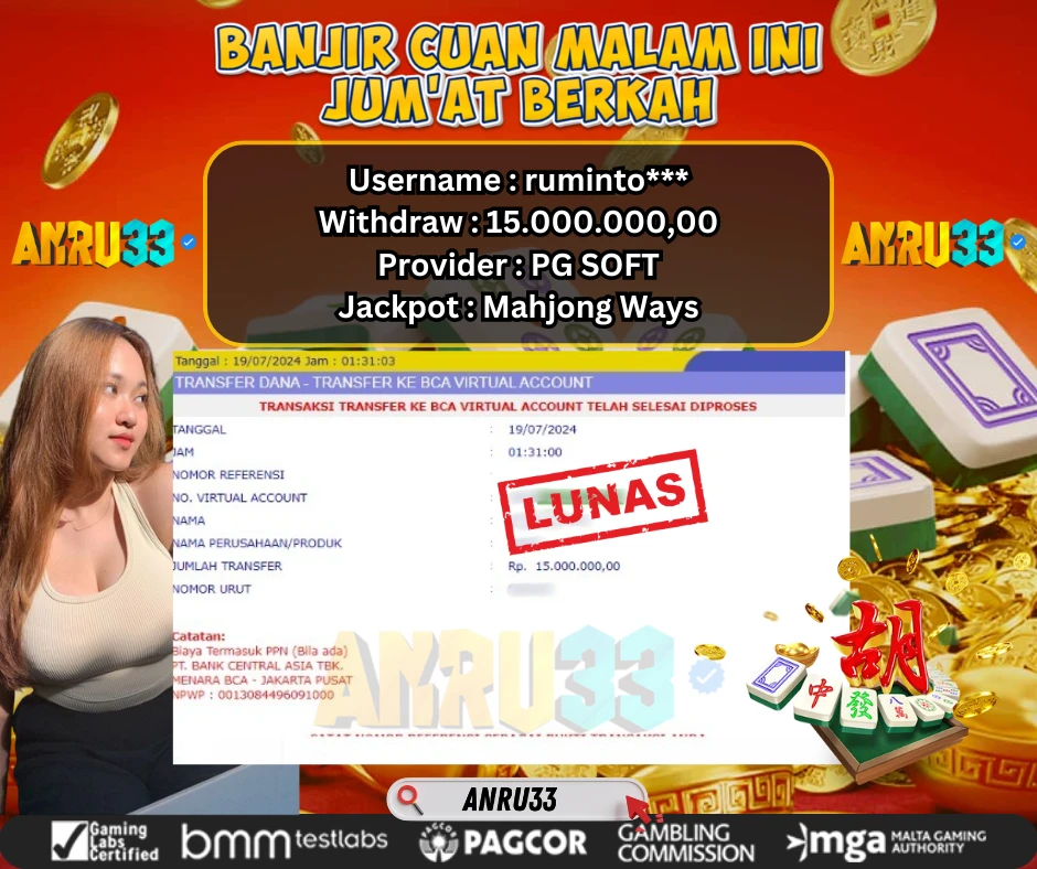 ANRU33 JACKPOT SLOT Mahjong Ways Rp 15.000.000,00 - DIBAYAR LUNAS