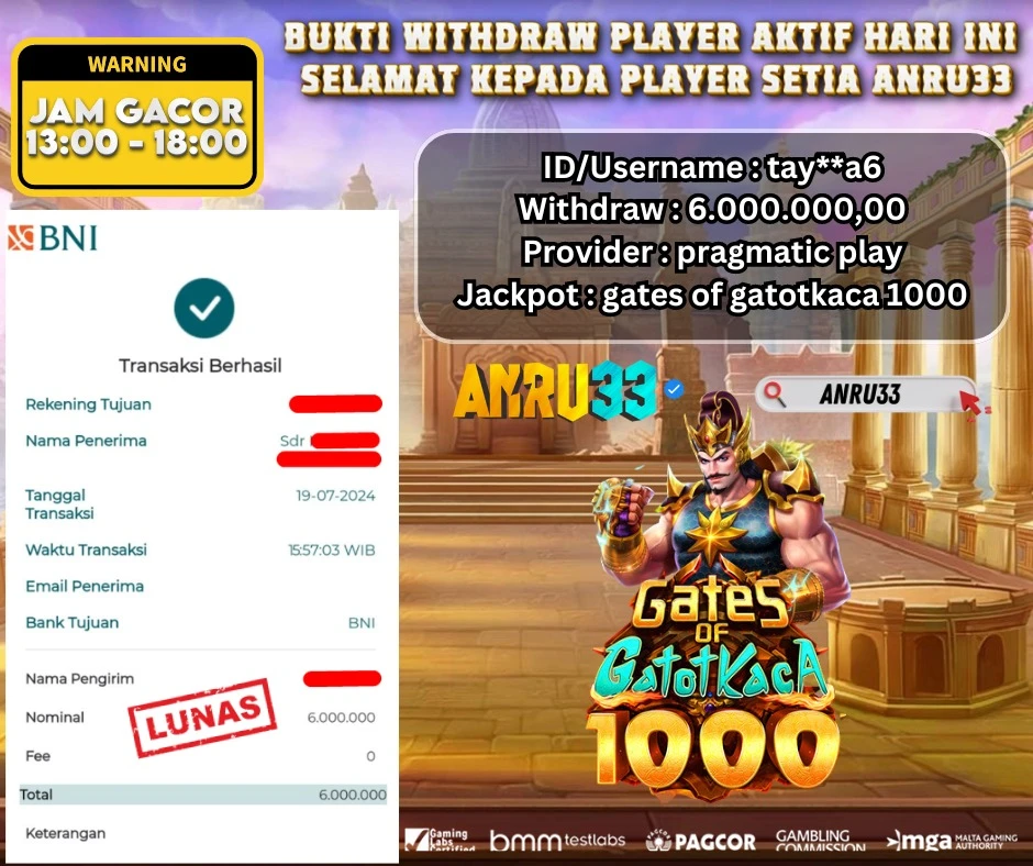 ANRU33 JACKPOT SLOT gates of gatotkaca 1000 Rp 6.000.000,00 - DIBAYAR LUNAS