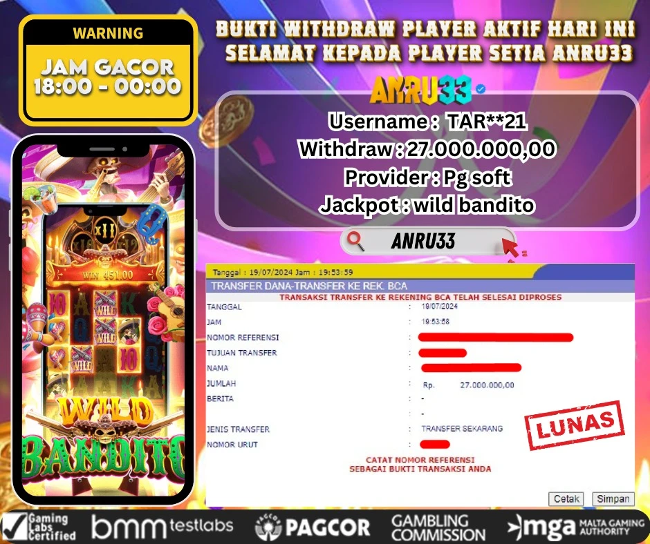 ANRU33 JACKPOT SLOT Wild Bandito Rp 27.000.000,00 - DIBAYAR LUNAS