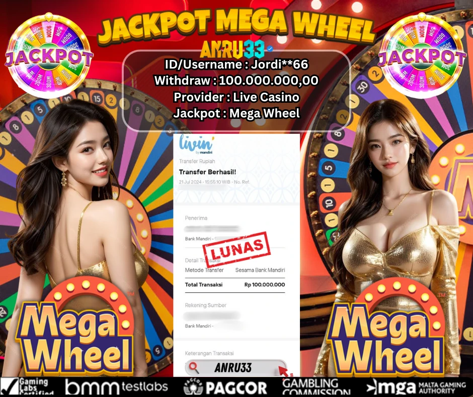 ANRU33 JACKPOT LIVE CASINO Mega Wheel Rp 100.000.000,00 - DIBAYAR LUNAS