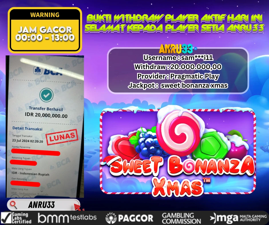 ANRU33 JACKPOT SLOT SWEET BONANZA XMAS Rp. 20.000.000,- DIBAYAR LUNAS