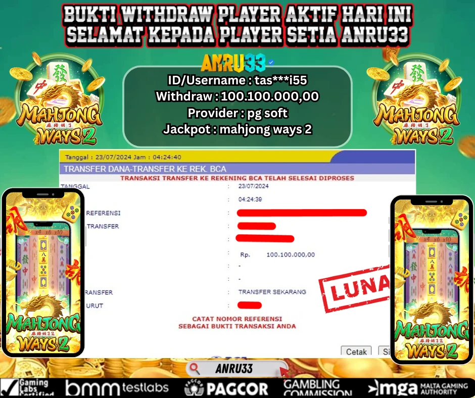 ANRU33 JACKPOT SLOT MAHJONG WAYS 2 Rp.100.100.000,- DIBAYAR LUNAS