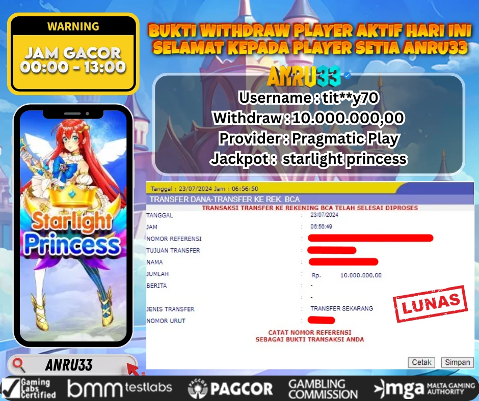 ANRU33 JACKPOT SLOT STARLIGHT PRINCESS Rp.10.000.000,- DIBAYAR LUNAS