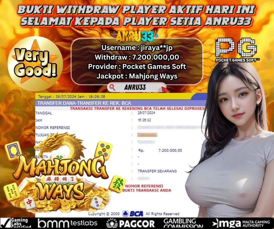 ANRU33 JACKPOT SLOT Mahjong Ways Rp 7.200.000,00 - DIBAYAR LUNAS