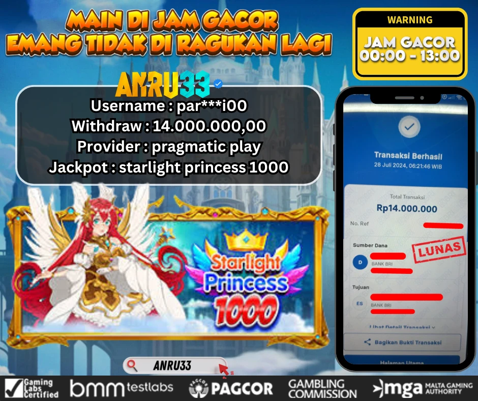 ANRU33 JACKPOT SLOT STARLIGHT PRINCESS 1000 Rp.14.000.000,- DIBAYAR LUNAS