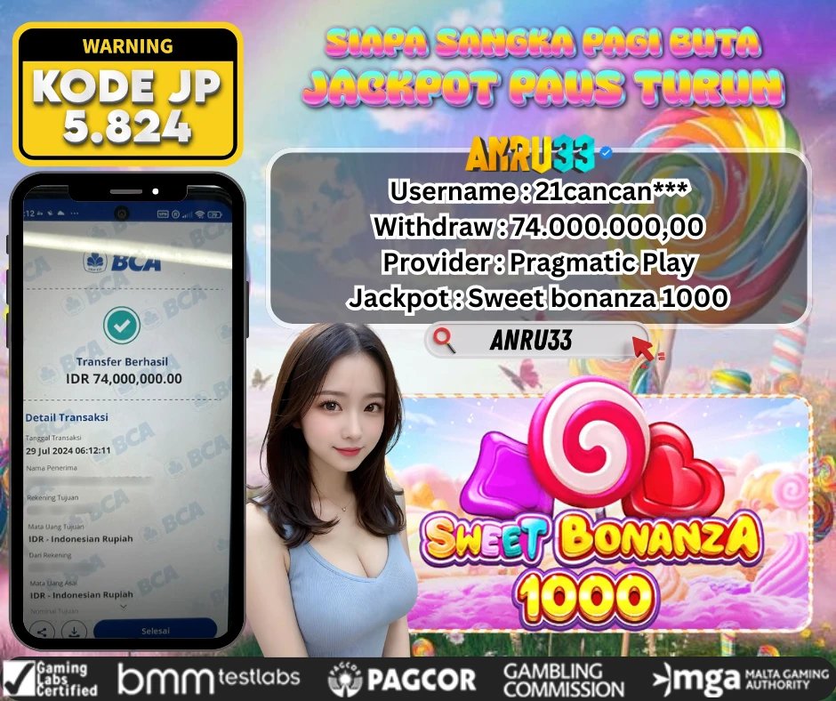 ANRU33 JACKPOT SLOT Sweet bonanza 1000 Rp 74.000.000,00- DIBAYAR LUNAS