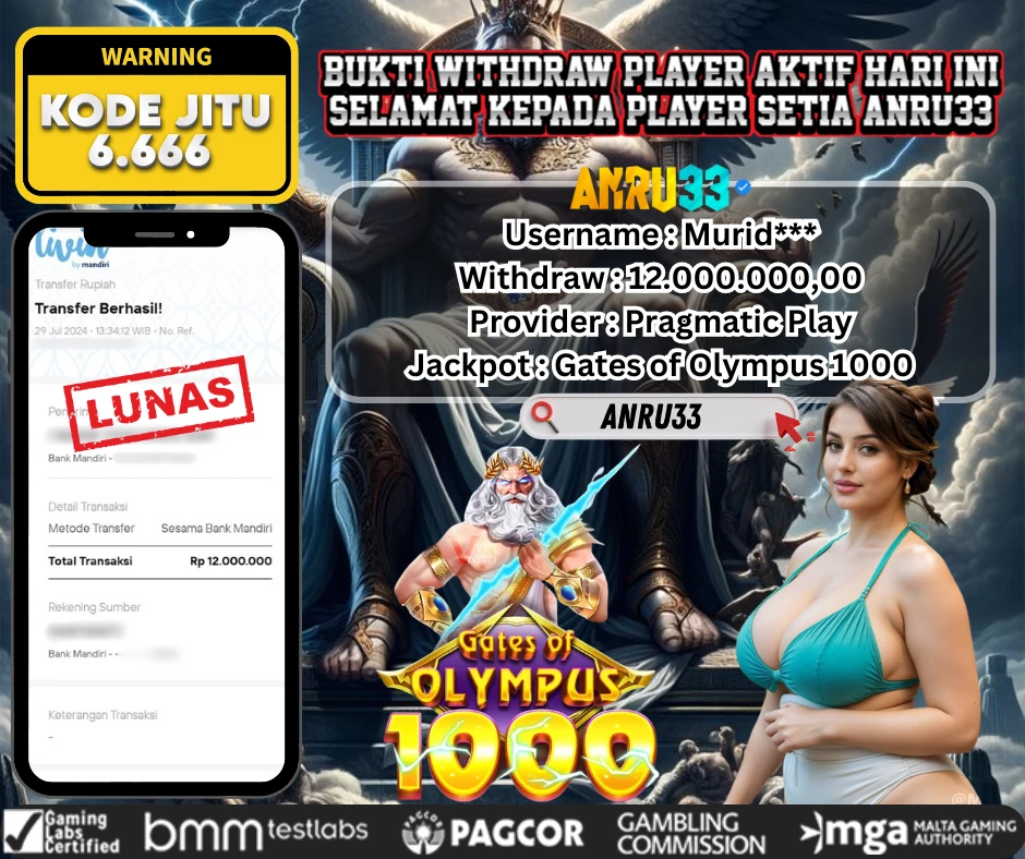 ANRU33 JACKPOT SLOT Gates of Olympus 1000 Rp 12.000.000,00 - DIBAYAR LUNAS