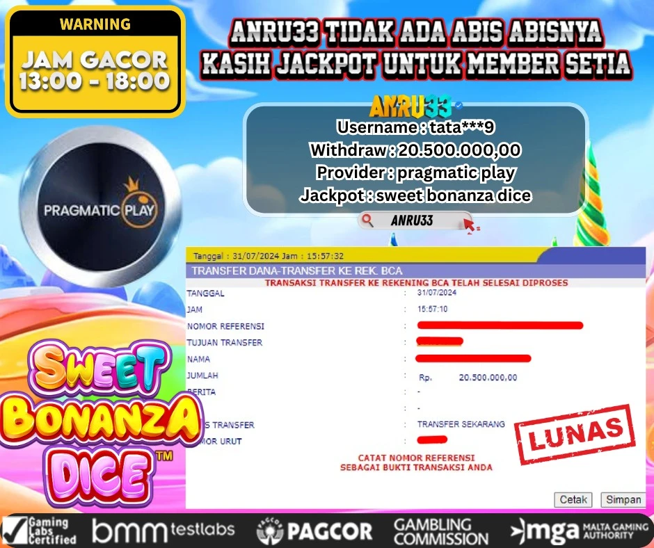 ANRU33 JACKPOT SLOT sweet bonanza dice Rp 20.500.000,00 - DIBAYAR LUNAS