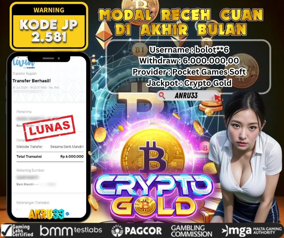 ANRU33 JACKPOT SLOT Crypto Gold Rp 6.000.000,00 - DIBAYAR LUNAS