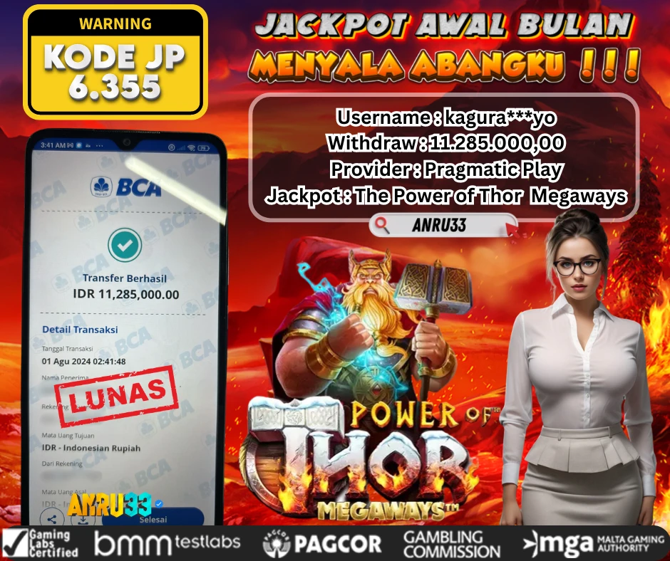 ANRU33 JACKPOT SLOT The Power of Thor  Megaways Rp 11.285.000,00- DIBAYAR LUNAS