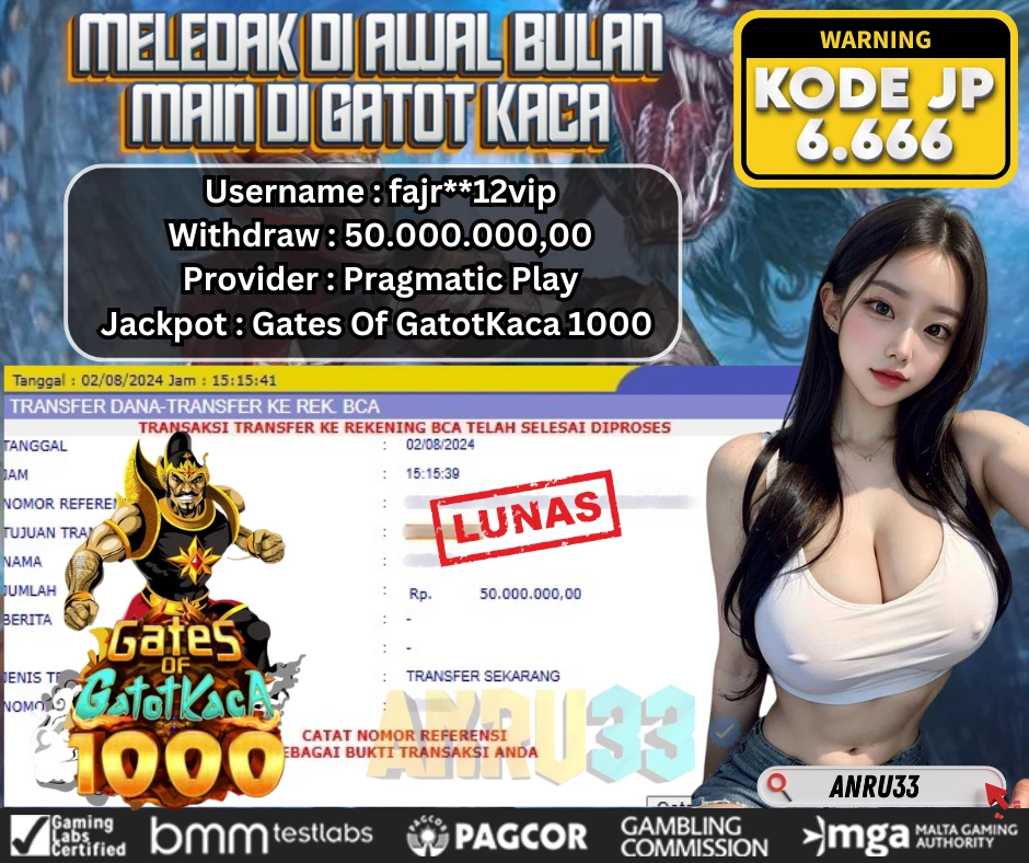 ANRU33 JACKPOT SLOT Gates Of GatotKaca 1000 Rp 50.000.000,00 - DIBAYAR LUNAS