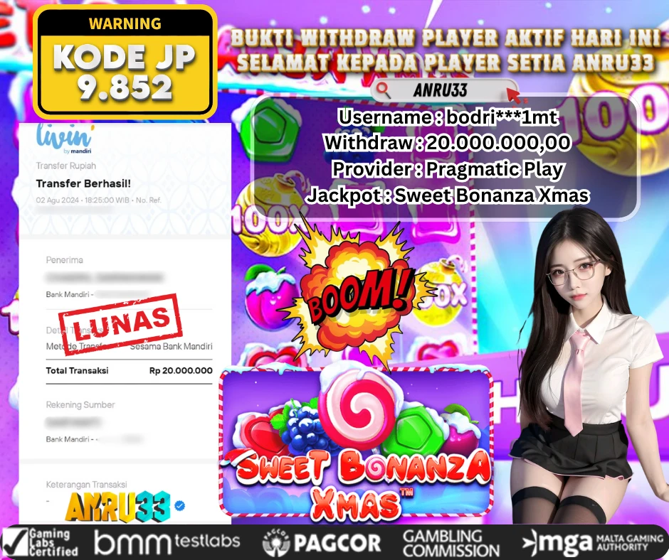 ANRU33 JACKPOT SLOT Sweet Bonanza Xmas Rp 20.000.000,00 - DIBAYAR LUNAS