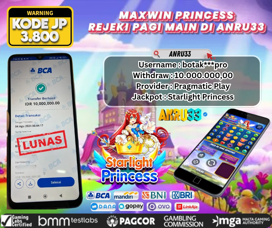 ANRU33 JACKPOT SLOT Starlight Princess Rp 10.000.000,00- DIBAYAR LUNAS