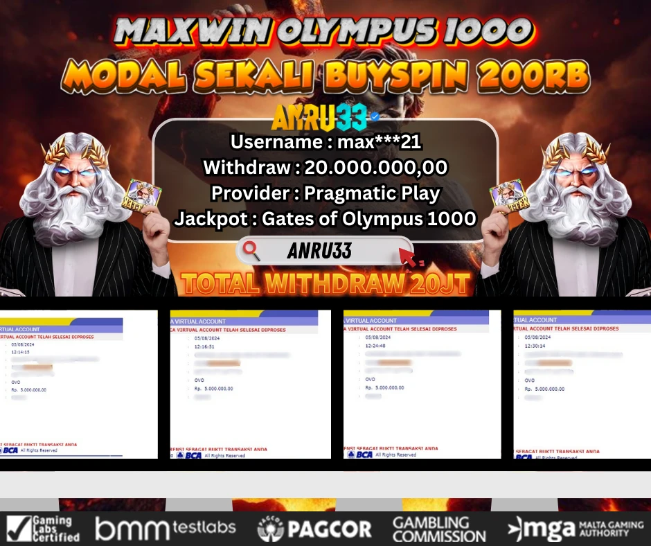 ANRU33 JACKPOT SLOT Gates of Olympus 1000 Rp 20.000.000,00- DIBAYAR LUNAS