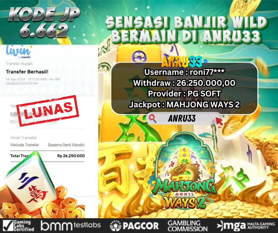 ANRU33 JACKPOT SLOT MAHJONG WAYS 2  Rp 26.250.000,00- DIBAYAR LUNAS