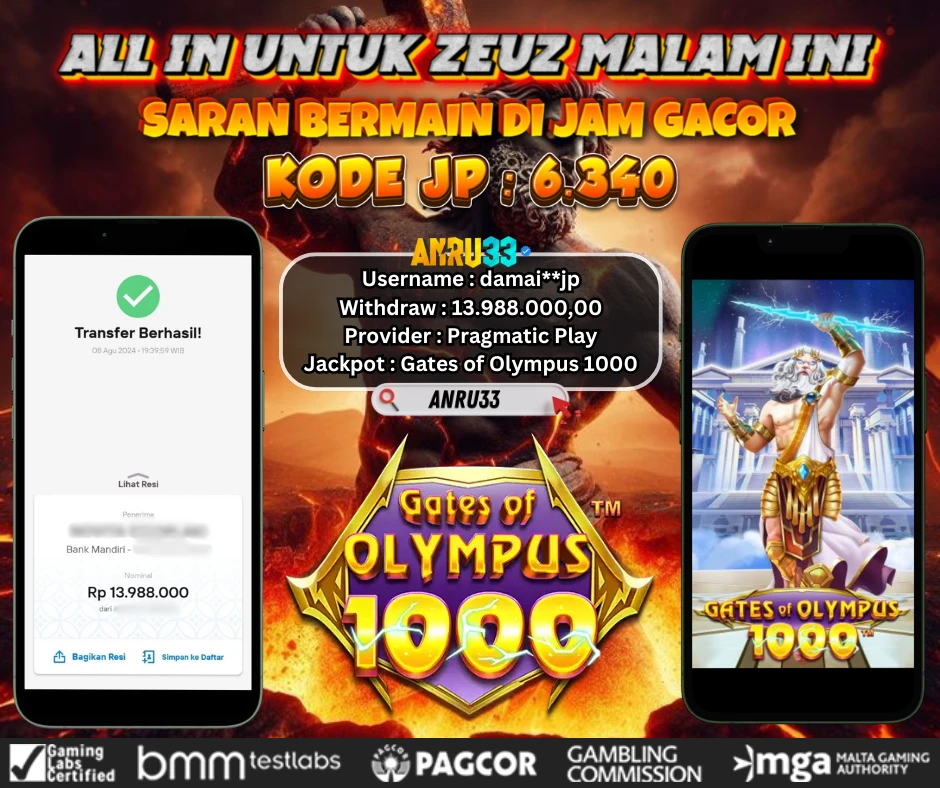 ANRU33 JACKPOT SLOT Gates of Olympus 1000 Rp 13.988.000,00- DIBAYAR LUNAS