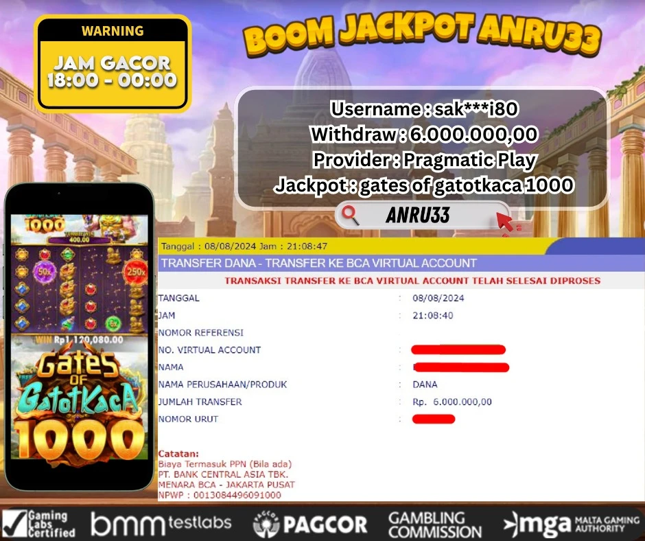 ANRU33 JACKPOT SLOT Gates of Gatotkaca 1000 Rp 6.000.000,00- DIBAYAR LUNAS