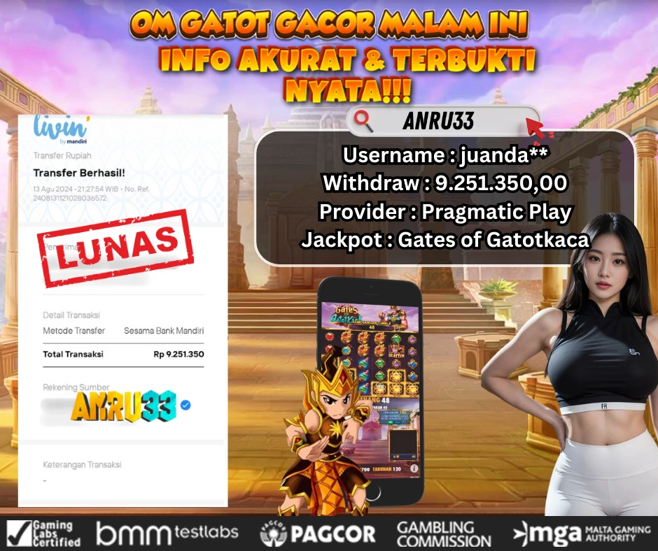 ANRU33 JACKPOT SLOT Gates of Gatotkaca Rp.9.251.350,- DIBAYAR LUNAS