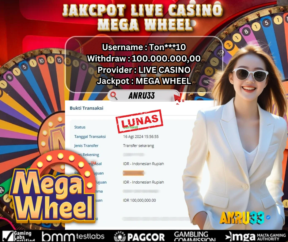 ANRU33 JACKPOT LIVE CASINO MEGA WHEEL Rp 100.000.000,00 - DIBAYAR LUNAS