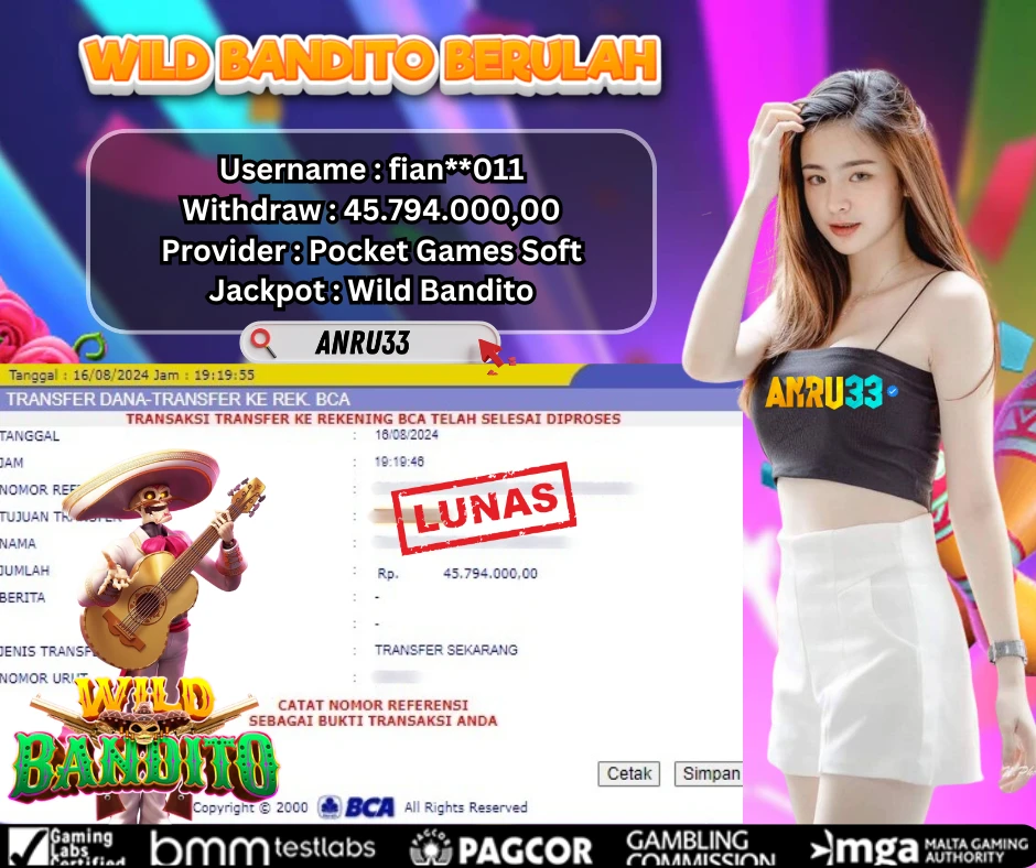 ANRU33 JACKPOT SLOT Wild Bandito Rp 45.794.000,00 - DIBAYAR LUNAS