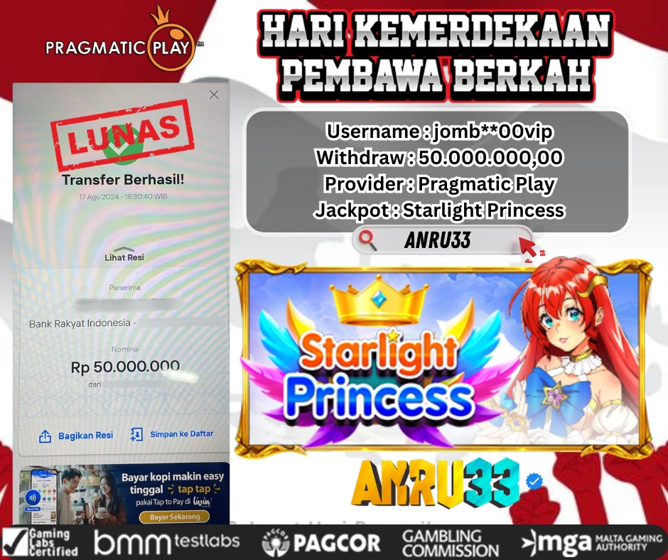 ANRU33 JACKPOT SLOT Starlight Princess Rp 50.000.000,00- DIBAYAR LUNAS