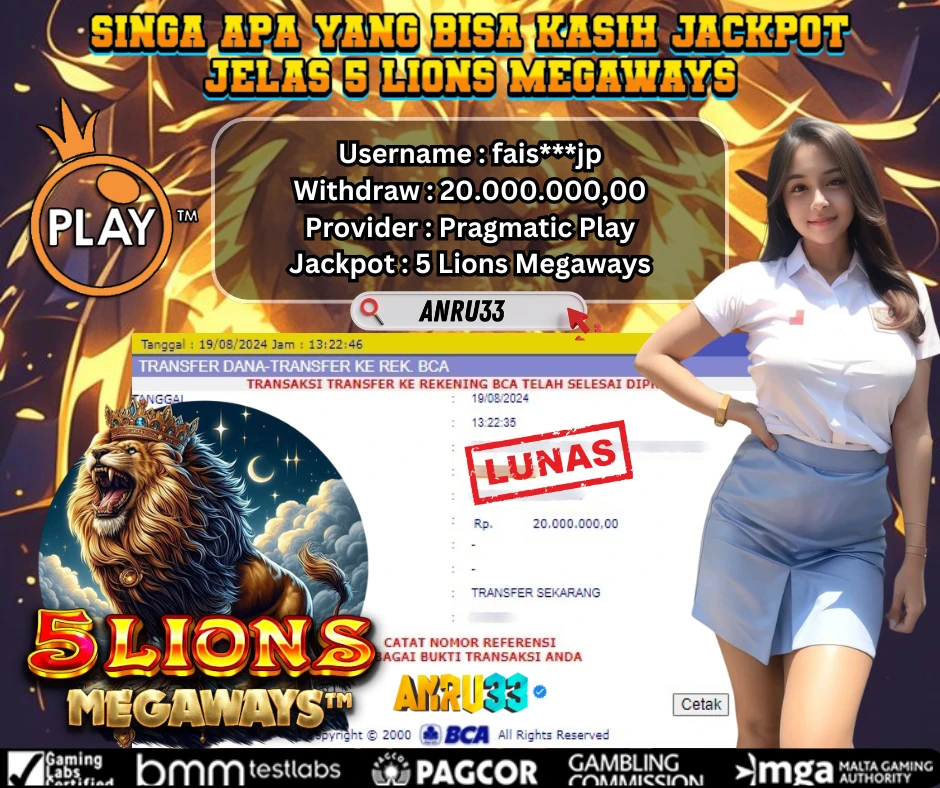 ANRU33 JACKPOT SLOT 5 Lions Megaways RP 20.000.000,00 - DIBAYAR LUNAS