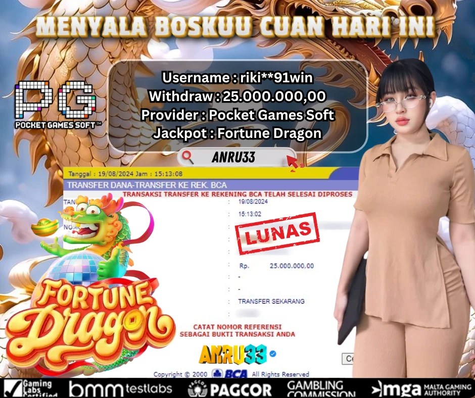 ANRU33 JACKPOT SLOT Fortune Dragon RP 25.000.000,00 - DIBAYAR LUNAS