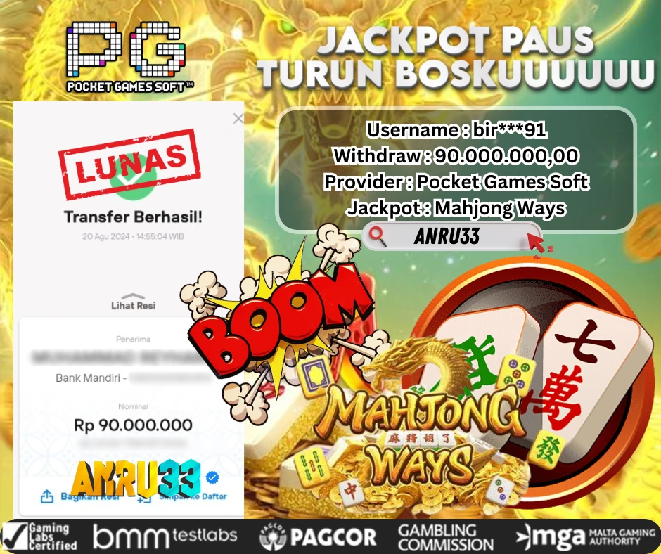 ANRU33 JACKPOT SLOT Mahjong Ways RP 90.000.000,00 - DIBAYAR LUNAS