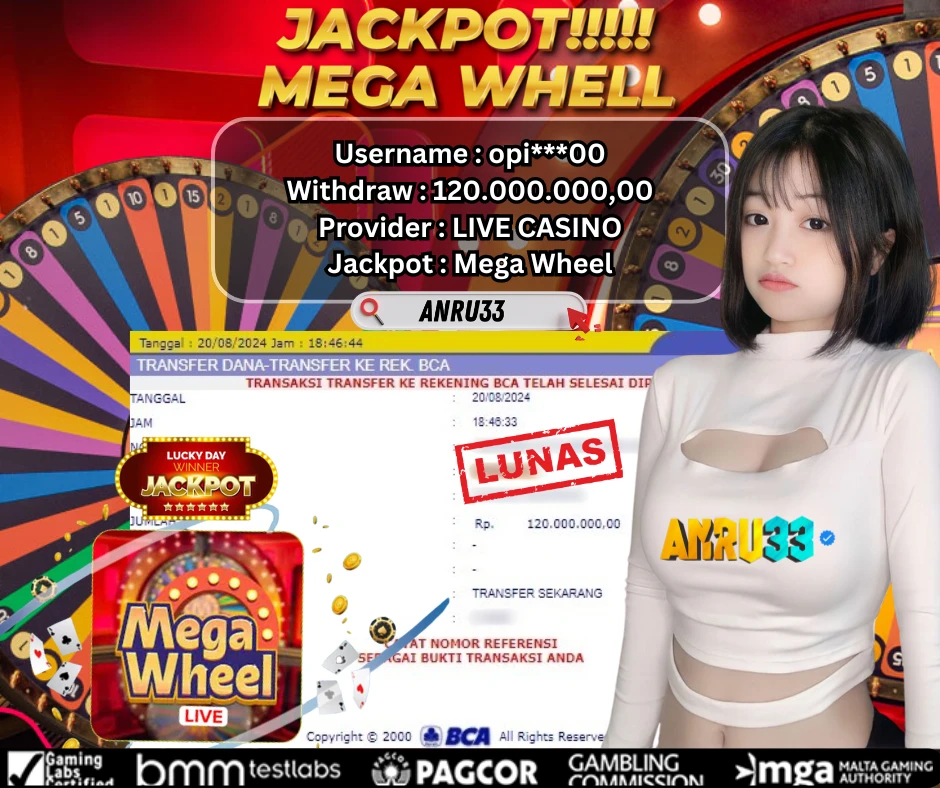 ANRU33 JACKPOT LIVE CASINO MEGA WHEEL RP 120.000.000,00 - DIBAYAR LUNAS