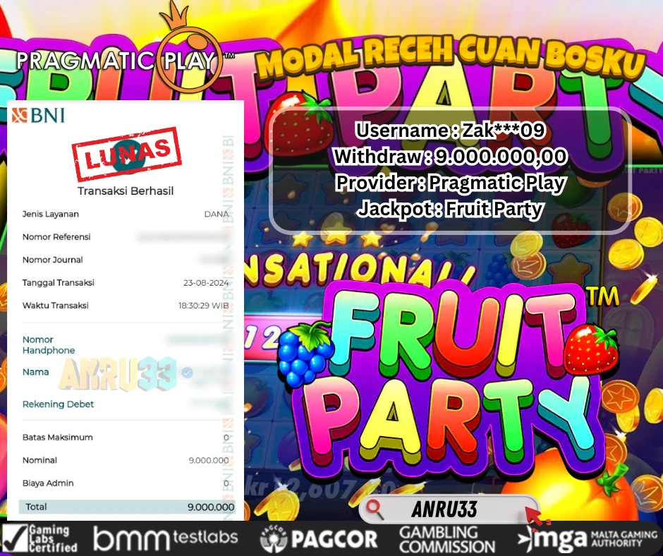 ANRU33 JACKPOT SLOT Fruit Party RP 9.000.000,00 - DIBAYAR LUNAS