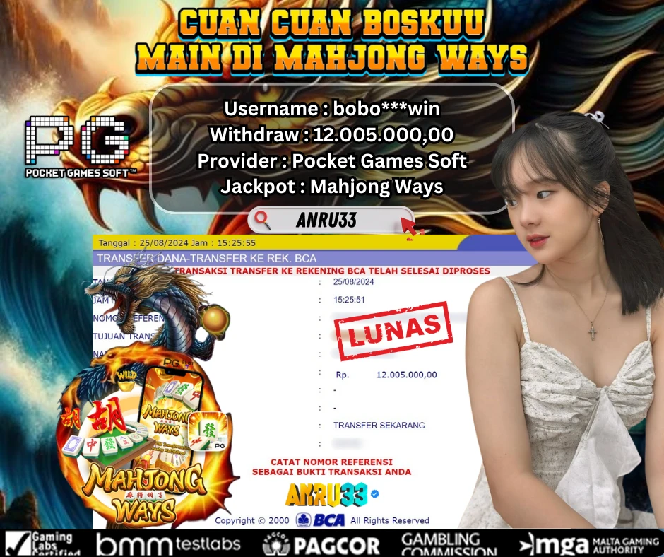 ANRU33 JACKPOT SLOT Mahjong Ways RP 12.005.000,00 - DIBAYAR LUNAS