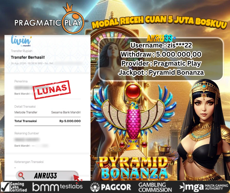 ANRU33 JACKPOT SLOT Pyramid Bonanza RP 5.000.000,00 - DIBAYAR LUNAS