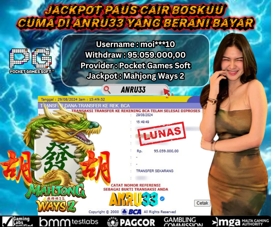 ANRU33 JACKPOT SLOT Mahjong Ways 2 RP 95.059.000,00 - DIBAYAR LUNAS