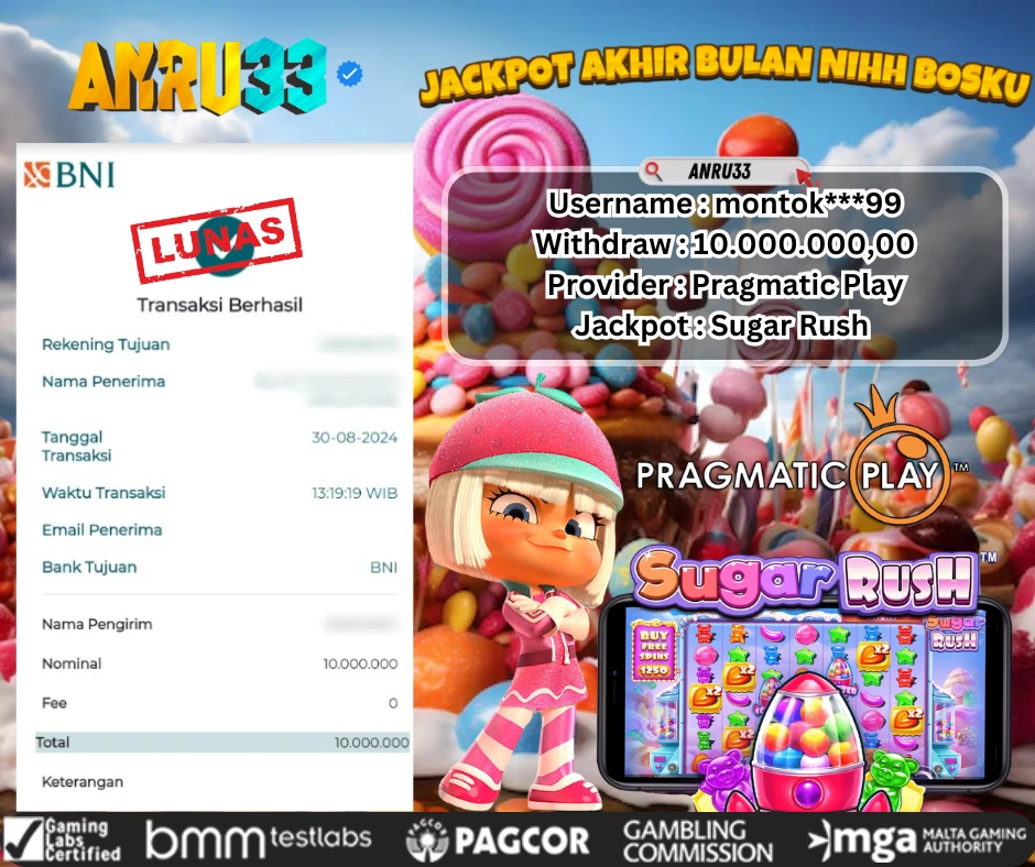 ANRU33 JACKPOT SLOT Sugar Rush RP 10.000.000,00 - DIBAYAR LUNAS