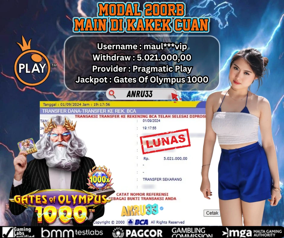 ANRU33 JACKPOT SLOT Gates Of Olympus 1000 RP 5.021.000,00 - DIBAYAR LUNAS