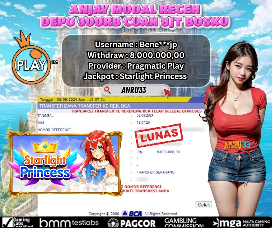 ANRU33 JACKPOT SLOT Starlight Princess RP 8.000.000,00 - DIBAYAR LUNAS